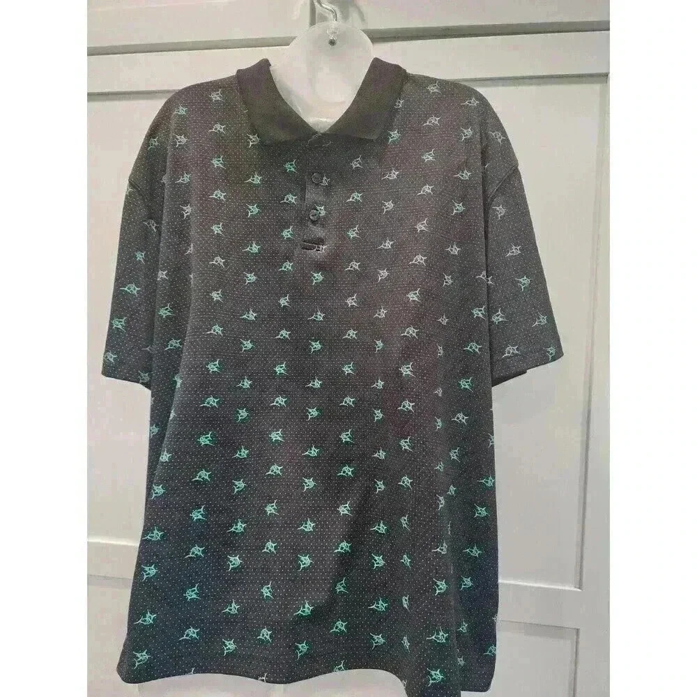 Haggar XL Sharks short Sleeve Polo Shirt Mens Polyester Black Teal